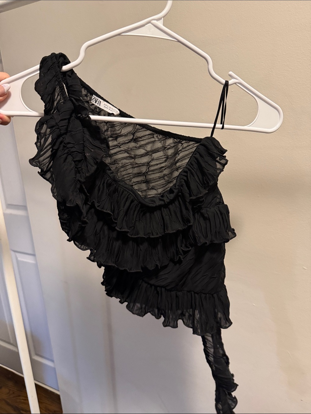 ZARA One-Shoulder Ruffle Top - Black